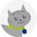 Illustration of a gray cat with green collar