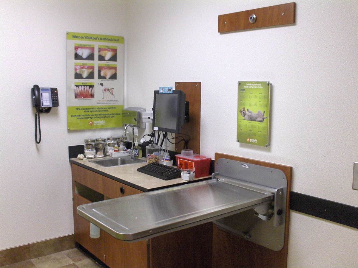 Another view of the Banfield - Lewisville exam room tables