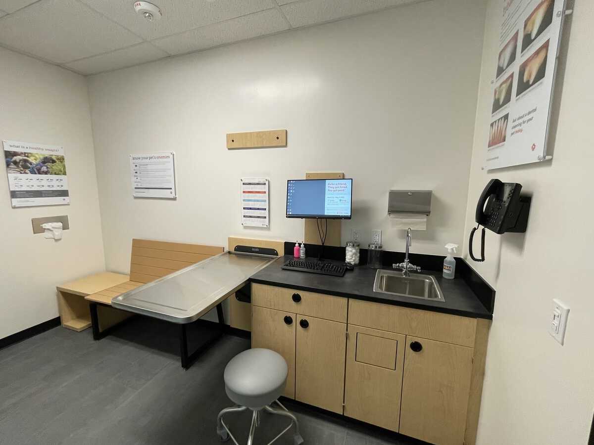 The Las Colinas MacArthur Pointe Banfield exam room