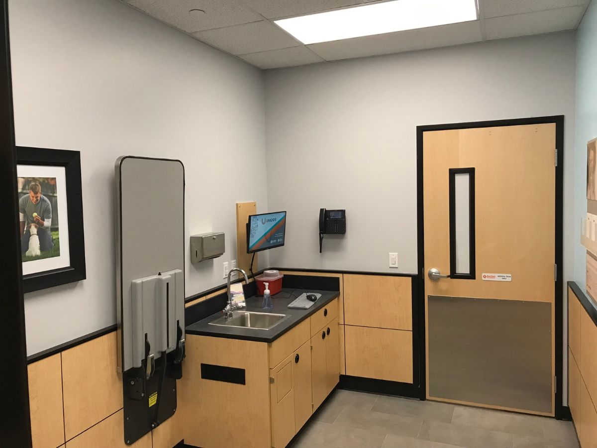 A view of the McKinney-Custer exam room and folding table