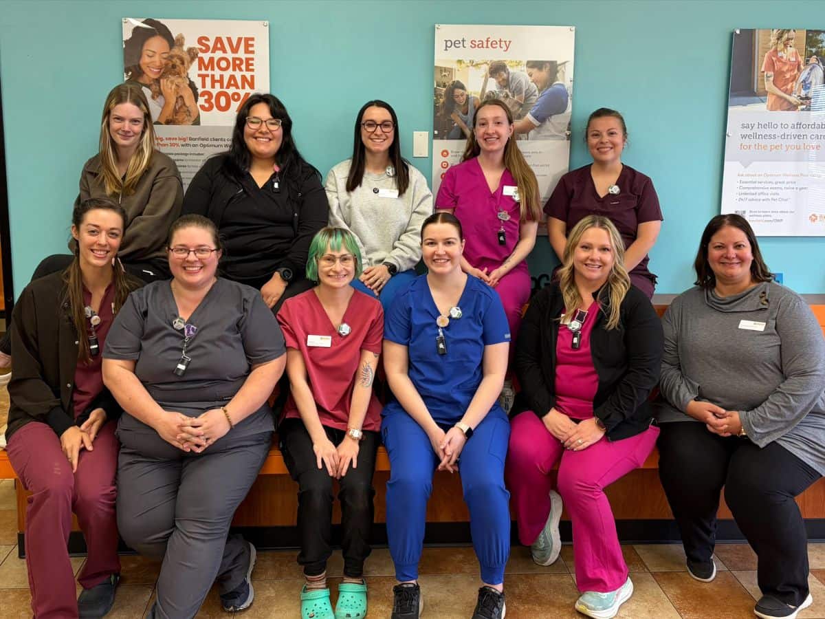 A group of smiling Banfield associates at Banfield Pet Hospital - Wichita E