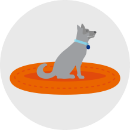 Illustration of a dog in a dog bed